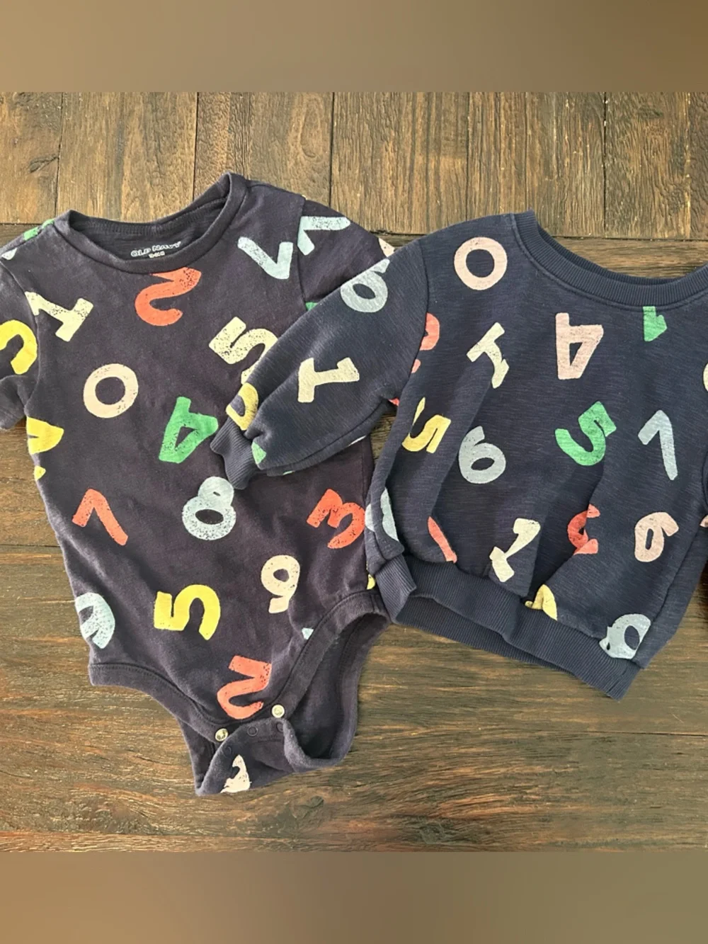 Matching Navy Rainbow Letter and Number Long Sleeve Top and Onesie